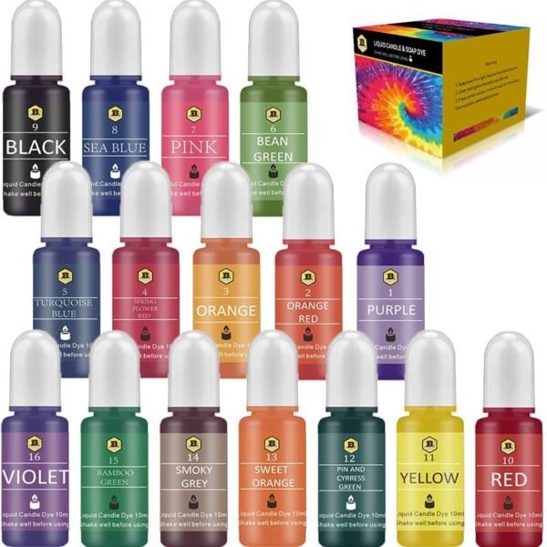 16 Liquid Candle Dyes for DIY Candle Making – 0.35oz (10ml) Each