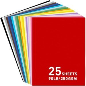 25 Sheets 8.5x11 Colored Cardstock – 25 Assorted Colors, 250 GSM for Cricut & DIY Crafts