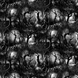 Halloween Cotton Fabric – Wicked Spooky Dead Trees Print, 100% Cotton for Crafts & Decor