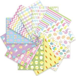 Easter Cotton Fabric Bundle – 12 Pieces, 18x22 Inch, Bunny, Egg & Carrot Prints for DIY & Decor