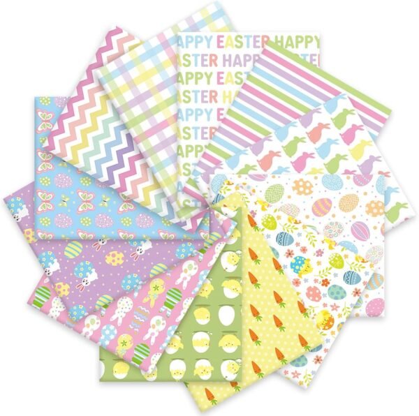 Easter Cotton Fabric Bundle – 12 Pieces, 18x22 Inch, Bunny, Egg & Carrot Prints for DIY & Decor