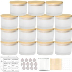 Small Frosted Glass Candle Jars with Bamboo Lids