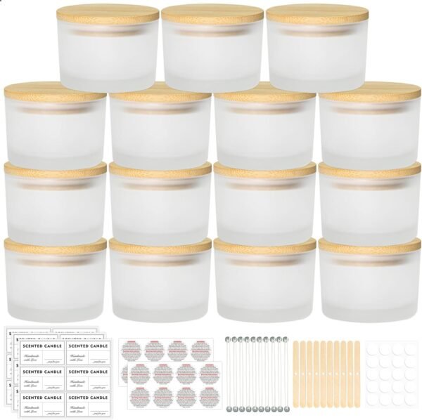Small Frosted Glass Candle Jars with Bamboo Lids
