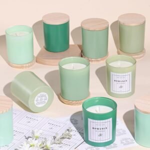 Assorted Green Candle Jars with Bamboo Lids
