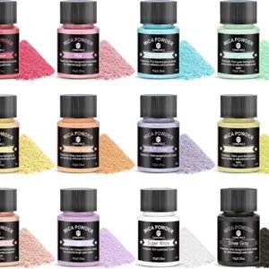 12 Colors Mica Powder Pearlescent Pigments – For Resin, Soap, Nail Polish, Candles & More (10g Each)