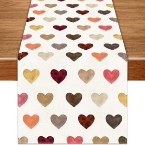 Valentine’s Table Runner – 13x72", Colorful Hearts, Seasonal Decor for Dining & Mantel