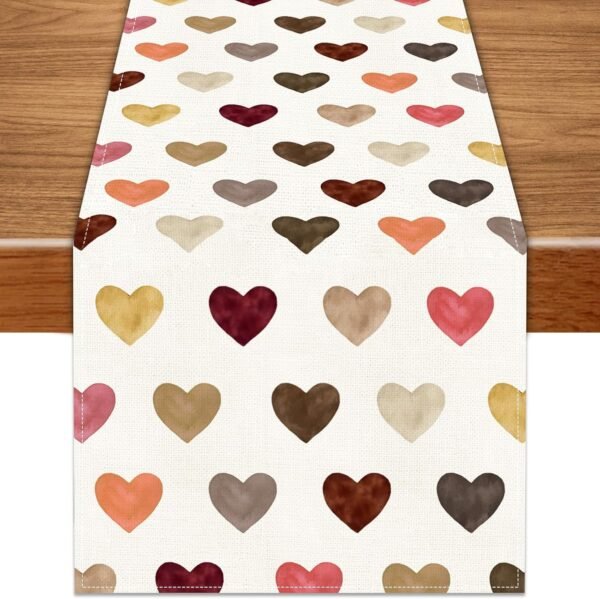 Valentine’s Table Runner – 13x72", Colorful Hearts, Seasonal Decor for Dining & Mantel