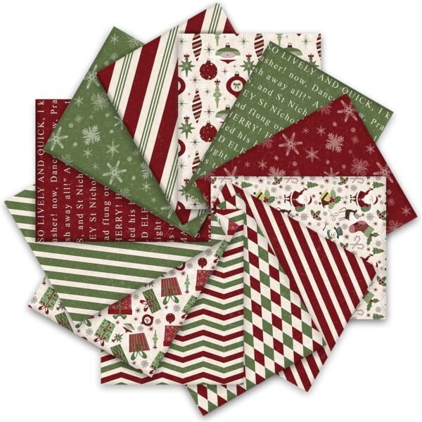Christmas Fabric Bundle – 12 pcs, 18x22", Plaid, Stripe & Snowflake Prints for DIY Crafts
