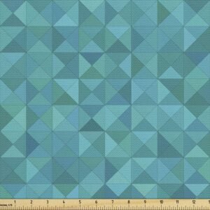 Teal Geometric Fabric with Triangles & Squares, 10 Yards