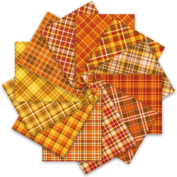 Fall Cotton Fabric Bundle – 12 Pieces, 18x22 Inch, Autumn Buffalo Plaid for Thanksgiving DIY