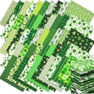 St. Patrick’s Fabric Bundle – 100 pcs, 10"x10" Squares, Shamrock & Clover Prints for DIY Quilting