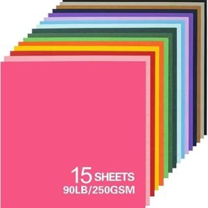 15 Sheets 12x12 Colored Cardstock – 24 Assorted Colors, 250 GSM for Cricut, Scrapbooking & Crafts