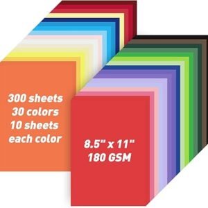 300 Sheets Colored Cardstock – 8.5" x 11", 30 Colors, 180 GSM for Cricut & DIY Crafts