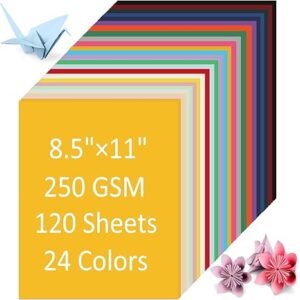 120 Sheets Colored Cardstock – 8.5" x 11", 24 Assorted Colors, 250 GSM for Cricut & Crafting