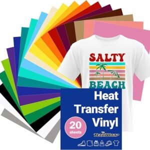 20 Sheets HTV Heat Transfer Vinyl Bundle – 12" x 10", Assorted Colors for T-Shirts & Fabric Designs