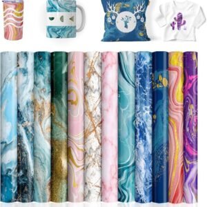 12 Pcs Watercolor Marble Sublimation Transfer Sheets – 12" x 12" for T-Shirts, Mugs & Coasters