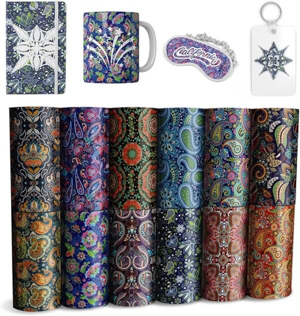 12 Pcs Boho Transfer Sheets – 4.5" x 12", Pre-Printed Sublimation Paper for DIY T-Shirts, Mugs & More