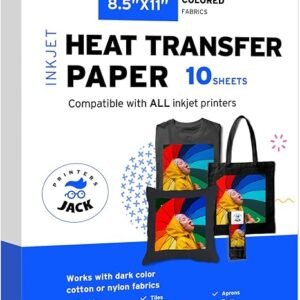 10 Pcs Iron-On Transfer Paper for Dark Fabric – 8.5" x 11", Durable & Washable for Inkjet Printers