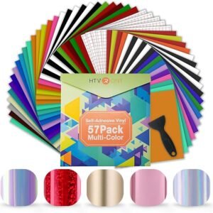 57 Pcs Permanent Vinyl Bundle – 12" x 12" Sheets & Transfer Tape for Party Decorations & Stickers