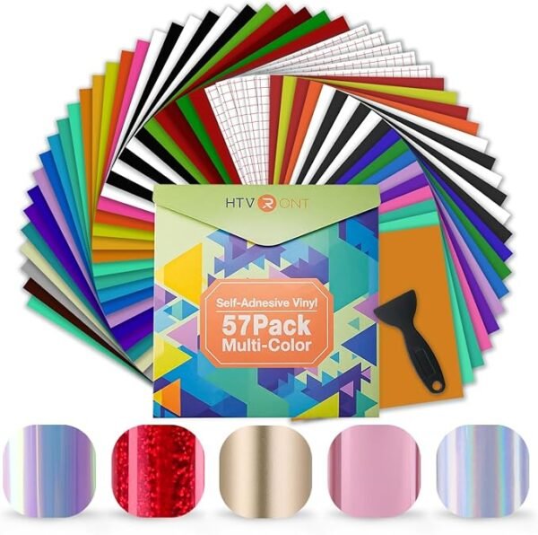 57 Pcs Permanent Vinyl Bundle – 12" x 12" Sheets & Transfer Tape for Party Decorations & Stickers