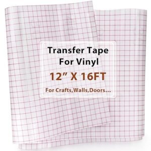 Clear Vinyl Transfer Tape with Red Alignment Grid – 12" x 16.4ft for Crafts, Decals & Walls