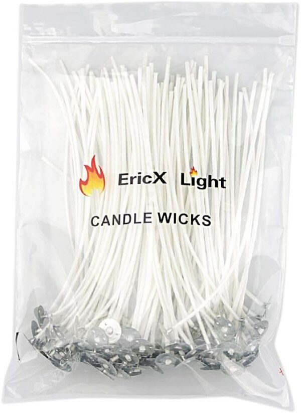 100 Pcs Natural Candle Wicks – 6" Pre-Waxed, Low Smoke, 100% Cotton Core for DIY Candle Making