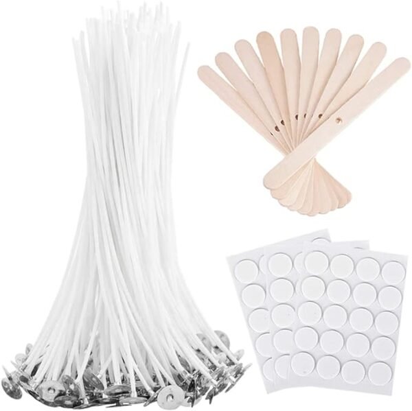 100 Pcs 6-Inch Candle Wicks with Stickers & Centering Device – For Soy/Beeswax Candle Making