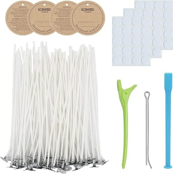 Candle Wick Kit – 60 Cotton Wicks (4", 6", 8") with Candle Making Tools