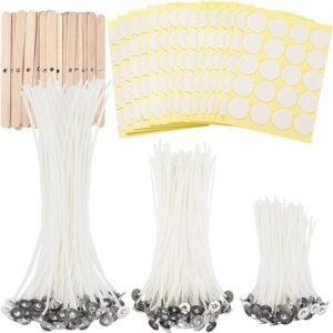 120 Pcs Candle Wicks with 120 Stickers & 10 Wick Holders – For Soy, Beeswax, & Coconut Wax