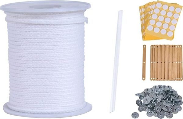 200ft Candle Wick Roll (35 PLY) – Includes Wick Stickers, Holders, & Bases for Candle Making