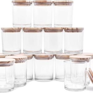 Thick Clear Glass Empty Candle Jars with Wood Lids for Making Candles