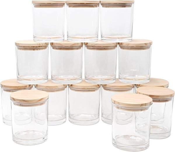 Thick Clear Candle Jars with Wood Lids