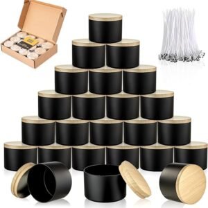 Black Empty Candle Tins with Lids for DIY Supplies