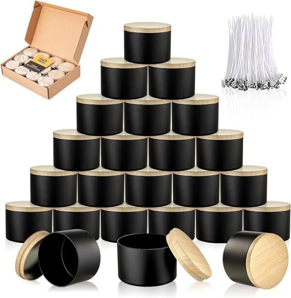 Black Empty Candle Tins with Lids for DIY Supplies