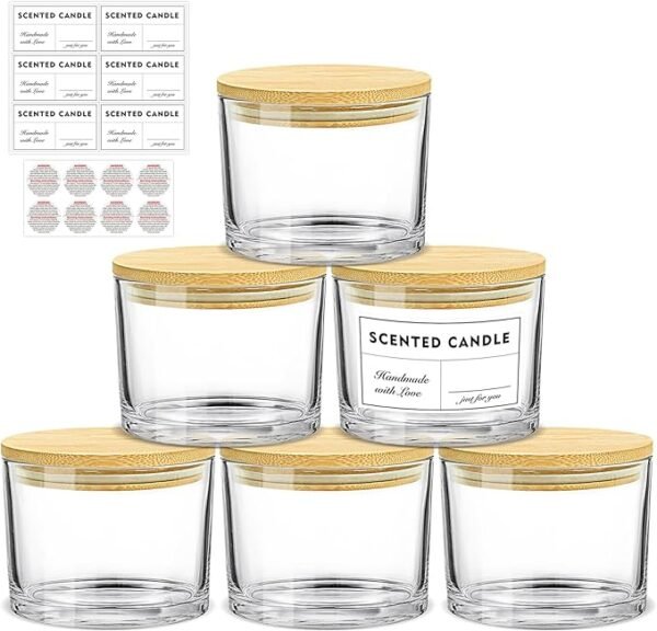 Large 3-Wick Clear Glass Candle Jars with Bamboo Lids