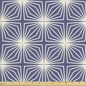 Japanese Fabric Abstract Diamond & Flower Pattern, 2 Yards, Blue Cream