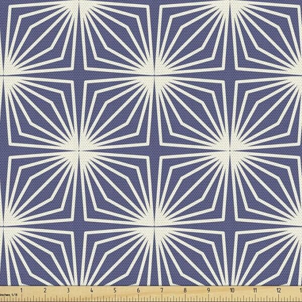 Japanese Fabric Abstract Diamond & Flower Pattern, 2 Yards, Blue Cream