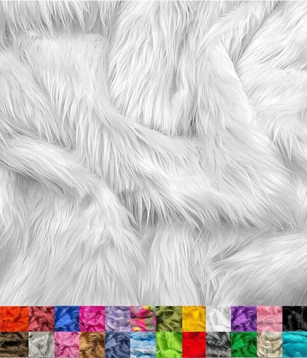 Shaggy White Faux Fur Fabric, 60" Wide, Half Yard