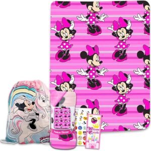 Minnie Mouse Fleece Throw Blanket & Drawstring Bag Bundle with Stickers (45" x 50")