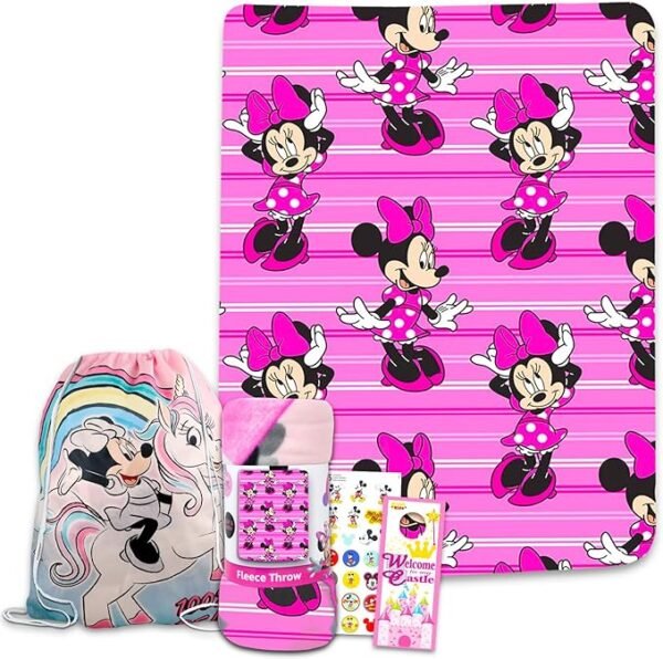 Minnie Mouse Fleece Throw Blanket & Drawstring Bag Bundle with Stickers (45" x 50")