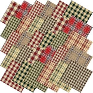 Vintage Christmas Fabric Bundle – 60 pcs, 10"x10", Plaid & Santa Prints for DIY Quilting