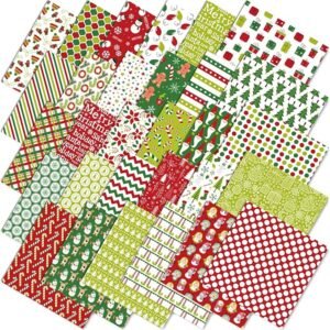 Christmas Fabric Bundle – 60 pcs, 10"x10", Xmas Tree, Snowflake, Santa & Gingerbread Prints for DIY Craft