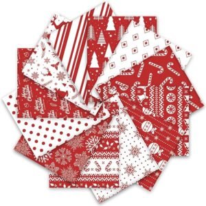 Christmas Fabric Bundle – 12 pcs, 18x22", Xmas Tree, Snowflake & Reindeer Prints for DIY Crafts