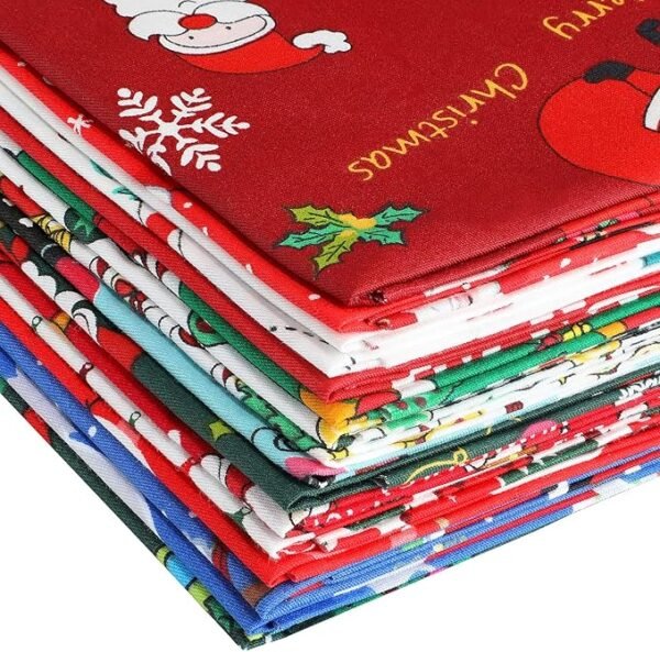 Christmas Fabric Bundle – 16 pcs, 15x19", Santa, Snowman & Tree Prints for Quilting & DIY