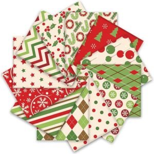 Christmas Fabric Bundle – 12 pcs, 18x22", Xmas Tree, Snowflake & Dot Prints for DIY Crafts