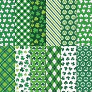 St. Patrick’s Fabric Bundle – 12 pcs, 18x22", Shamrock & Plaid Prints for Irish Holiday DIY