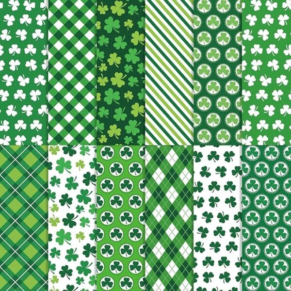 St. Patrick’s Fabric Bundle – 12 pcs, 18x22", Shamrock & Plaid Prints for Irish Holiday DIY