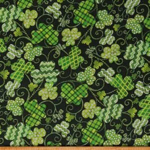 Saint Patrick’s Cotton Fabric – Lucky Clovers Pattern, Emerald Green