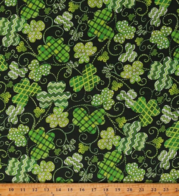 Saint Patrick’s Cotton Fabric – Lucky Clovers Pattern, Emerald Green