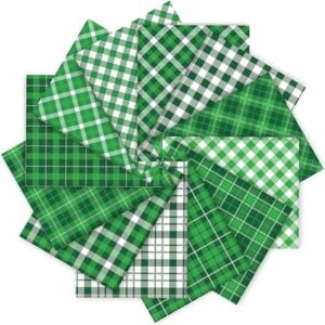 St. Patrick’s Fabric Bundle – 12 pcs, 18x22", Green Buffalo Plaid for DIY Quilting & Decor